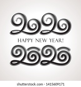 Two kinds of handwritten cursive numbers for the upcoming new year 2020, combined into lettering composition.