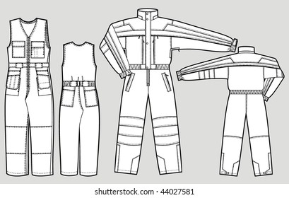 Two kinds of overalls with pockets and sleeves