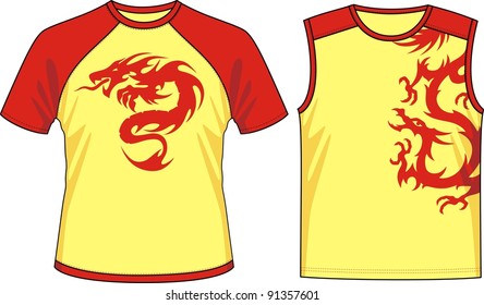 Two kinds of T-shirts with the image of the stylized dragons