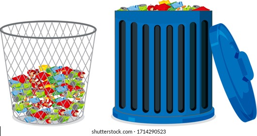 two kinds of a waste dustbin with full of trash