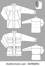 Two kinds of winter jackets for men with pockets