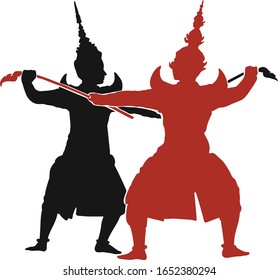The two kings namely Param and Thod Sa Kun (King of the giant) met there path for a legendary fight. Ramakien or ramayana. Art culture Thailand Dancing in masked khon, Concept Enemy. svg