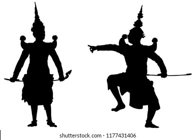 The two kings namely Param and Tos Sa Kan(King of the giant) met there path for a legendary fight. Ramakien or ramayana.  
Art culture Thailand Dancing in masked khon.  Concept Enemy.  svg
