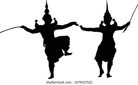 The two kings namely Param and Tos Sa Kan(King of the giant) met there path for a legendary fight. Ramakien or ramayana. Art culture Thailand Dancing in masked khon. Concept Enemy. svg