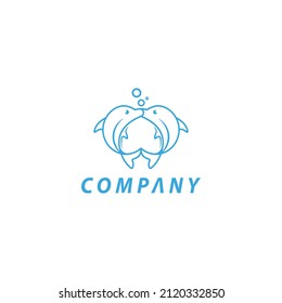 two kissing dolphins vector logo design template