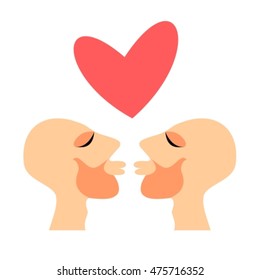 Two kissing gays with heart isolated on white background. Flat design. Gay love symbol, Lgbt couple. Design element for greeting cards. Valentine's Day illustration.