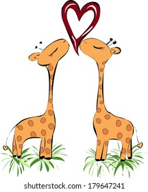 Two Kissing giraffes with heart