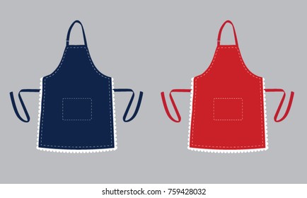 Two kitchen aprons, blue and red