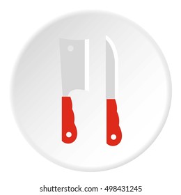Two kitchen knife with red handle icon. Flat illustration of two kitchen knife with red handle vector icon for web