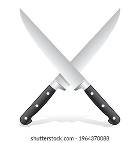 two kitchen knives crossed, isolated on white background, vector illustration
