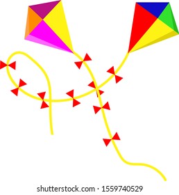 Two kites, illustration, vector on white background.