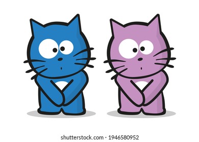 Two kitten characters who really need to pee. Vector illustration on white background