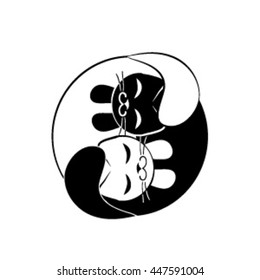 two kittens, black and white, yin yang