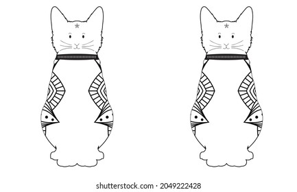Two kittens. Hand drawn picture. Sketch for anti-stress adult coloring book in zen-tangle style. Vector illustration for coloring page