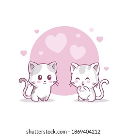 Two kittens in love look at each other. Romantic scene.
Cute kittens. Romantic scene. Illustration for postcards. Vector drawing.