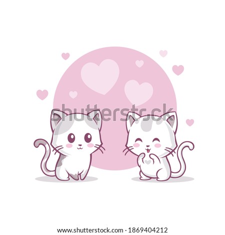 Two kittens in love look at each other. Romantic scene.
Cute kittens. Romantic scene. Illustration for postcards. Vector drawing.