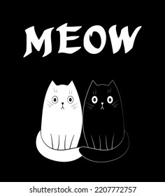Two kittens, white and black. Couple. Love, friendship. For postcards, valentines, images on clothes, etc.