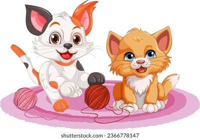 Ilustración de dos gatitos con balls de Yarn
