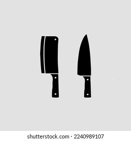 conjunto de iconos de dos cuchillos conjunto de símbolos de silueta de carne conjunto de iconos