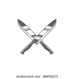 Two Knifes Restaurant Vector Illustration. Knifes Silhouette Isolated On White Background. Vector object for Labels, Badges, Logos Design. Knife Logo, Knife Symbol, Vintage Logo, Knifes Icon.