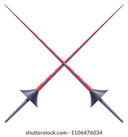 Two knightly spears on a white background. Vector illustration of a heraldic sign - crossed spears for a tournament. Cartoon illustration