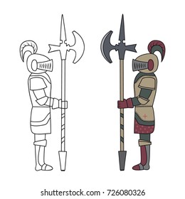 Two knights opposite each other.  Vector illustration.