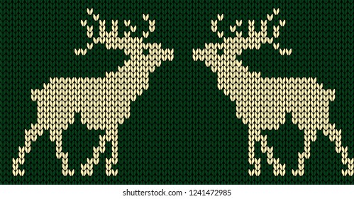 Two knitted deers. Vector illustration