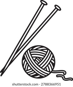 Two knitting needles crossed over a ball of yarn, illustrating a classic knitting setup for handcraft projects.