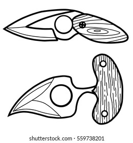 Two knives with an opening for the finger contour