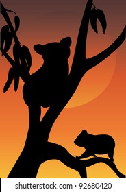 two koala in a tree with moon background