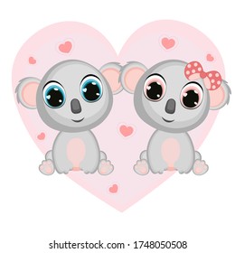 Two Koalas on a background of heart