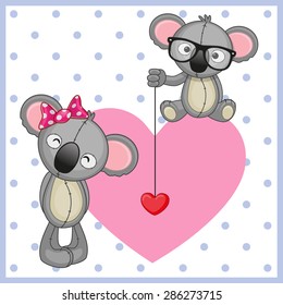 Two Koalas on a background of heart
