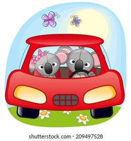 Two Koalas is sitting in a car 