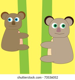 Two koalas sitting on the trees. Vector illustration