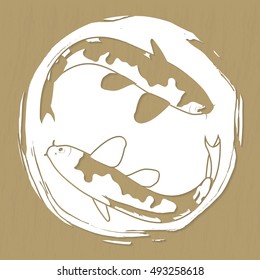 Two koi carps laser or plotter cut suitable for stickers, print, stencil manufacturing and engraving Vector illustration