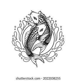 Two Koi Fish Japan Silhouette Illustration for your business or merchandise
