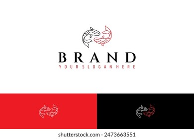 two koi fish logo in minimal line design