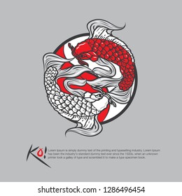 Two koi fish with long fin. Ying yang symbol vector illustration. Good for logo or any decoration.