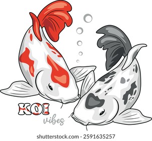 Two Koi fishes isolated on white. Koi vibes. Vector