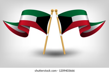 TWO KUWAIT FLAG ON WHITE BACKGROUND. VECTOR EPS.