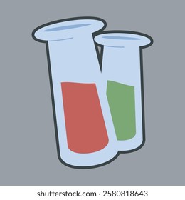 two lab bottle with outline flat vector design.