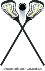 two lacrosse sticks on a white background with a ball. Background excluded