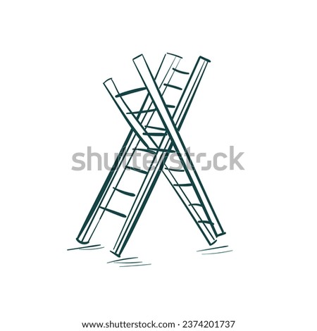 two ladders conflict  vector sketch simple doodle hand drawn line illustration isolated abstract sign symbol clip art