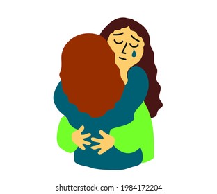The two ladies hug. Empathy. Supporting people. Cartoon. Vector illustration.