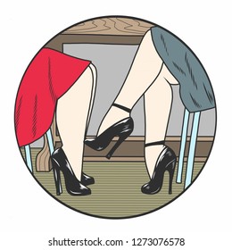 Two ladies, two lady’s Legs in high hills  