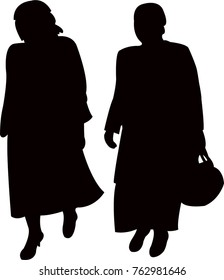 two lady walking, silhouette vector