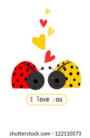 Two ladybird in love - illustration with text.