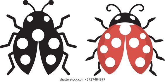 Two ladybugs with white spots on white background icon