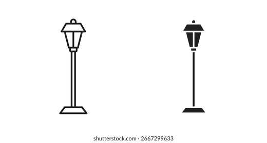 Dos iconos de farola: una línea de arte, uno negro sólido. Aislado en blanco.
