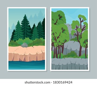 two landscape banners set design, nature and outdoor theme Vector illustration